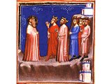Amos preaching to Kings Uzziah and Jeroboam II - from a 14th century illuminated Bible